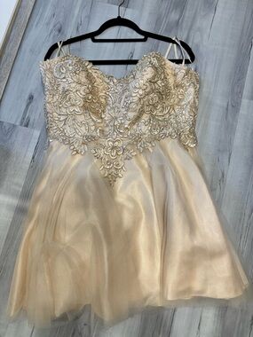 Beaded Strapless Mini Dress in Champagne